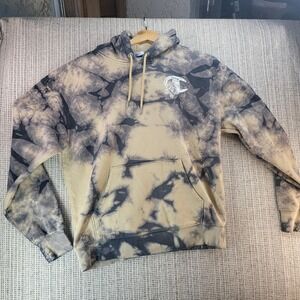 Champion Hoodie Mens Medium Gray Tan Tie Dye Pullover Sweatshirt Graphic C Logo